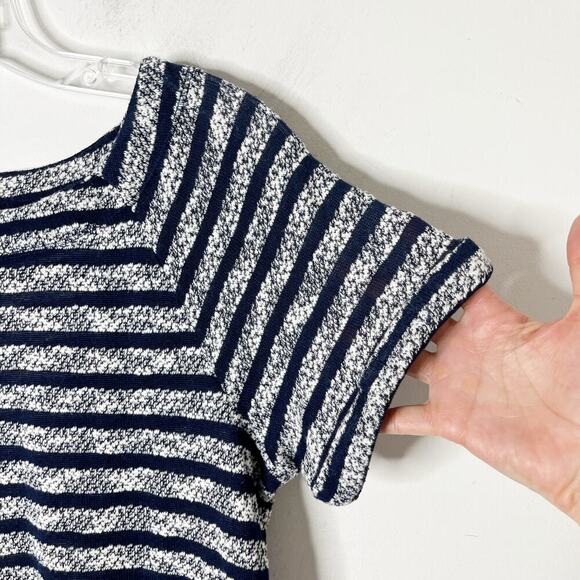 Limited Women's Knit Top S Blue & White Striped Drawstring Blouson Short Sleeve - Picture 4 of 11